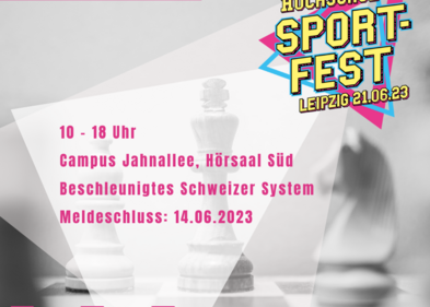 Schnellschach Event Leipzig Schachfiguren im Hintergrund, 90er Jahre Logo SHSF 2023, Schnellschach Event